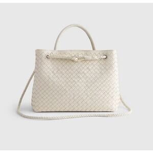 Italian Leather Handwoven Satchel Bone One Size NWOT